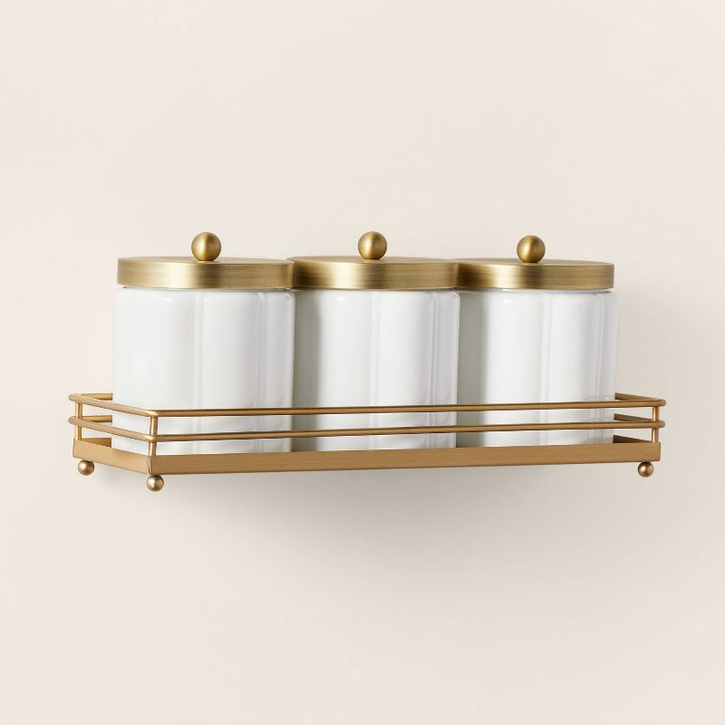 Milk Glass Bath Canister Set White/Brass with Wall-Mounting Kit - Hearth &#38; Hand&#8482; with Magnolia, 1 of 6