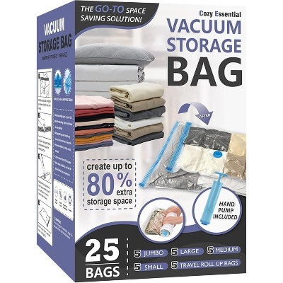DOMETOUR 25/20 Pack Space Saver Bags Compression Storage Bags for Comforters and Blankets,Vacuum Sealer Bags for Clothes Storage, Hand Pump Included