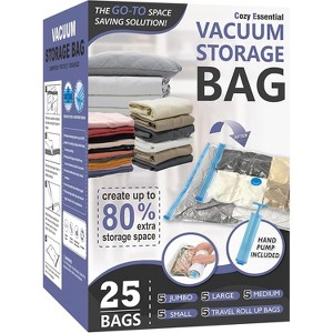 DOMETOUR 25/20 Pack Space Saver Bags Compression Storage Bags for Comforters and Blankets,Vacuum Sealer Bags for Clothes Storage, Hand Pump Included - 1 of 4