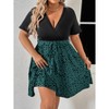 Plus Size Midi Dress for Summer Short Sleeve Faux Wrap Fit and Flared Dress V Neck Belted Summer Dress Irregular Polka Dot Teacher Dress - 4 of 4