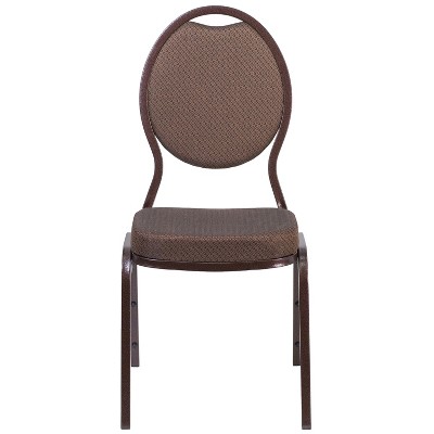 Brown Patterned Fabric Teardrop Back Stacking Banquet Chair with Copper Vein Frame
