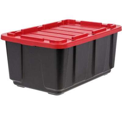 Heavy-Duty Black and Red Stackable Plastic Storage Bins with Lids