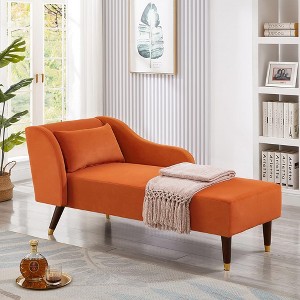 Lounge Chair with Removable Pillow, Solid Wood Legs, Tilted Backrest,Serpentine Springs, High Density Foam Home Theater Seating Orange - 1 of 4