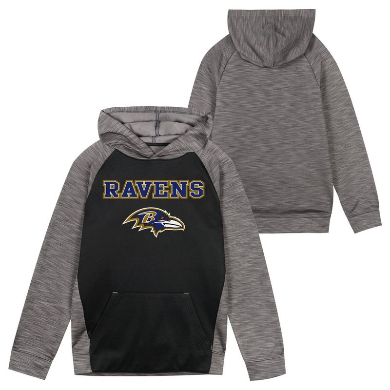 NFL Baltimore Ravens Boys&#39; Black/Gray Long Sleeve Hooded Sweatshirt, 1 of 4