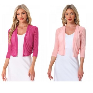 INSPIRE CHIC Women's 3/4 Sleeve Open Front Mesh Sheer Chiffon Bolero Shrug 2 Packs - 1 of 4