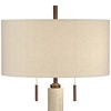 Franklin Iron Works Mid-Century Modern Table Lamp with USB Charging Port 28.5" Tall Whitewashed Wood Fabric Drum Shade Living Room Bedroom - 4 of 4