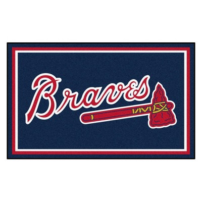 MLB Atlanta Braves 4'x6' Tomahawk Logo Plush Area Rug - Navy