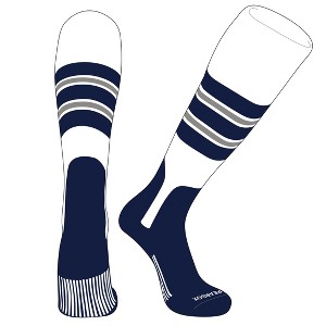 PEAR SOX OTC Baseball Softball Stirrup Socks (E, 7in) White, Navy, Silver, Navy (M) - 1 of 3
