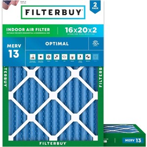 Filterbuy 16x20x2 Air Filter (2-Pack), Pleated MERV 13 Health Defense Replacement HVAC AC Furnace Filters (Actual Size: 15.50 x 19.50 x 1.75) - 1 of 4