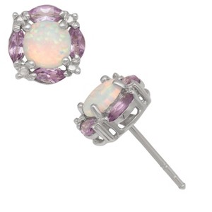 Designs by Gioelli Sterling Silver Amethyst And Created Opal Earrings - 1 of 2