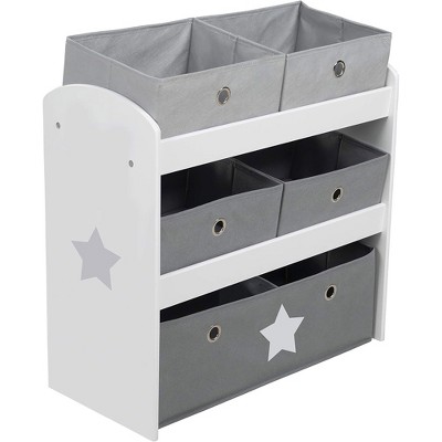 Roba:Children's Multi-Bin Toy Organizer W/ 5 Boxes, Grey Stars