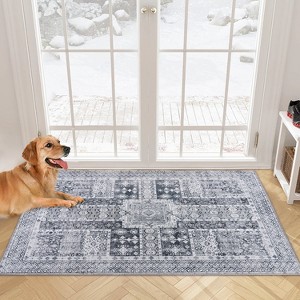 5x7ft Washable Vintage Area Rug, Thin Foldable Non-Slip Distressed Floral Carpet for Bedroom Living Room Bathroom - 1 of 4