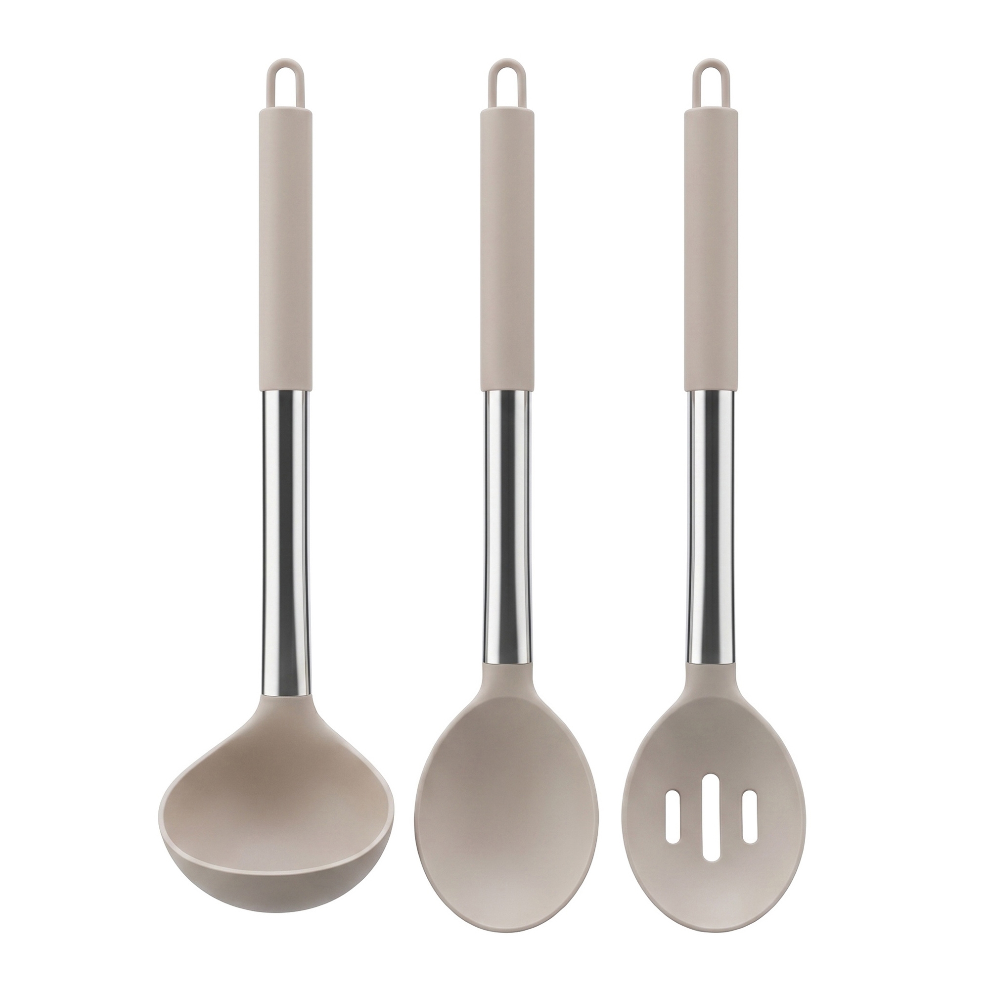 REGALWOVEN Silicone Heat Resistant Dishwasher Safe Cooking Spoon 3 Pcs Khaki