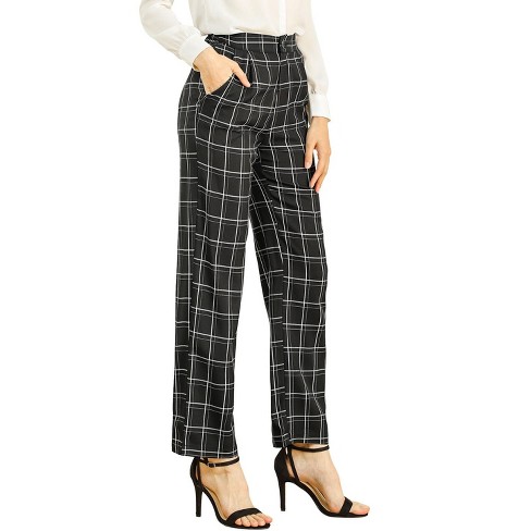 Allegra K Women's Plaid Pants Elastic Waist Casual Work Office Long Trousers  Black X-large : Target