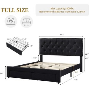 Bed Frame with 2 Storage Drawers, Vintage Velvet Upholstered Bedframe with Wooden Slat Support and Button Tufted Wingback Headboard Beige - 1 of 4