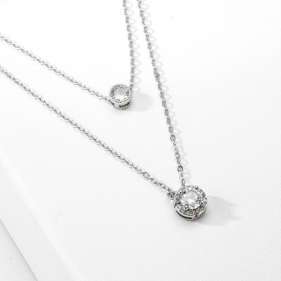 Boersma Elegant Double-Layer Zircon Pendant Necklace for Women – Sparkling 3D Charm Collarbone Chain, Delicate Jewelry for Party & Engagement