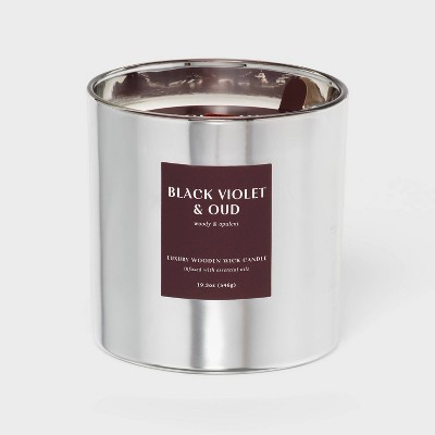 19.3oz Wooden Wick Jar Candle Black Violet and Oud - Threshold™
