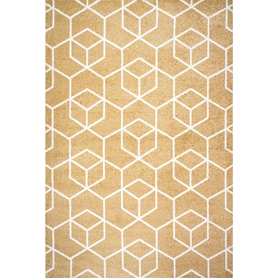 Mid-Century Geometric Gold and White 5x8 Area Rug