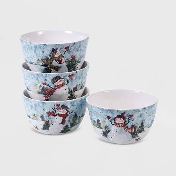 24oz 4pk Earthenware Watercolor Snowman Dessert Bowls White - Certified International