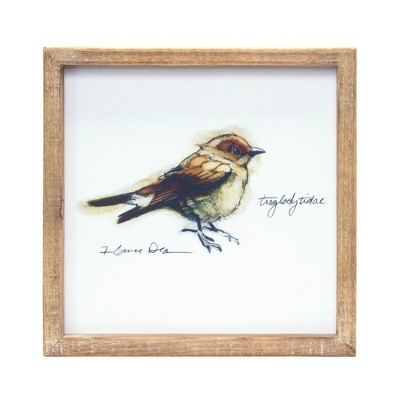 Set of 4 Multicolor Watercolor Bird Prints with Wood Frames