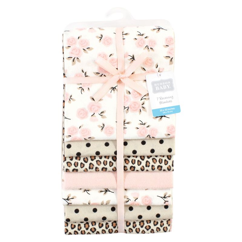 Hudson Baby Infant Girl Cotton Rich Flannel Receiving Blankets Bundle, Neutral Pink Floral, One Size, 2 of 7
