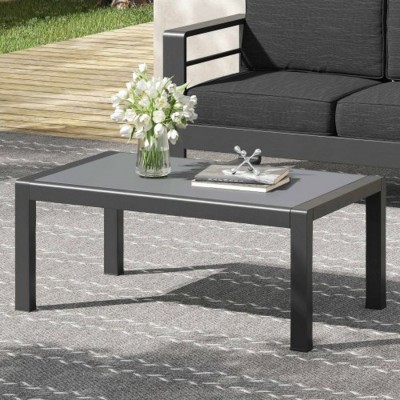 Outdoor Aluminum Coffee Table with Tempered Glass Top, Modern Accent Table for Patio, Garden, or Lounge Seating Area – The Pop Home