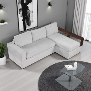 87" Chenille L-Shaped Sectional Sofa with Reversible Armrests & Storage - 1 of 4