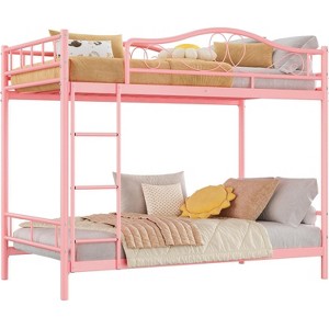Bunk Bed Twin Over Twin, Twin Bunk Bed with Ladde & Full-Length Guardrails, Heavy Duty Metal 400 LBS Weight Capacity, Space-Saving Design - 1 of 4