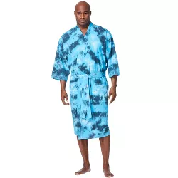KingSize Men's Big & Tall Cotton Jersey Robe - Tall - 8XL/9X, Electric Turquoise Marble Blue