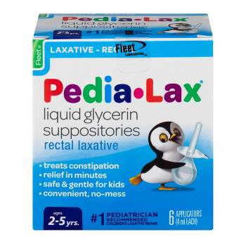 Pedia-Lax Laxative Liquid Glycerin Suppositories Baby Care Kit - for Ages 2-5 - 6pc
