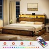 WOWLIVE Twin/Queen/Full/King Size Bed Frame with Storage Headboard, Platform Bed with Drawers & Charging Station, HB06 - 3 of 4