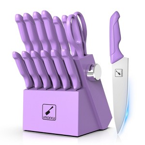 imarku 14 PCS Kitchen Knife Set, with Built-in Sharpener, Japanese Stainless Steel Knife Set with Block and Non-Slip Ergonomic Handle, Purple - 1 of 4