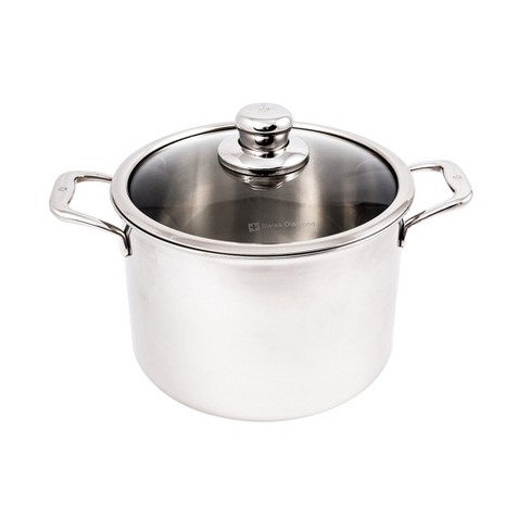 Swiss Diamond Premium Clad Stock Pot With Tempered Glass Lid, 9.5