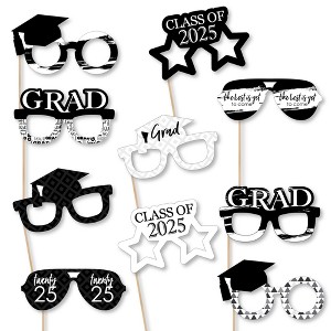 Big Dot of Happiness 2025 Black and White Graduation Glasses - Paper Card Stock Party Photo Booth Props Kit - 10 Count - 1 of 4