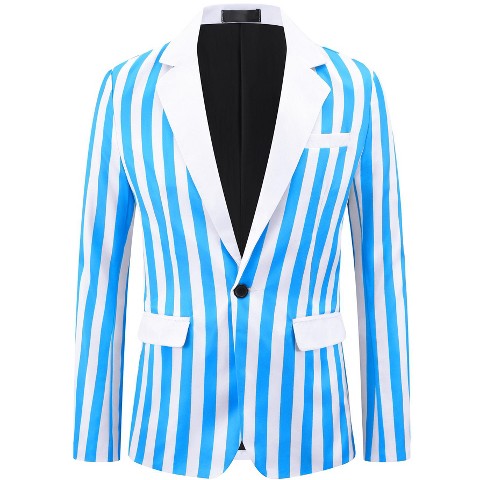 Мужские пиджаки INSPIRE CHIC Men's Single Breasted Contrast Color Business Striped Blazer Blue White Large