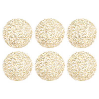 Set of 6 Gold Woven Paper Round Placemat - Design Imports