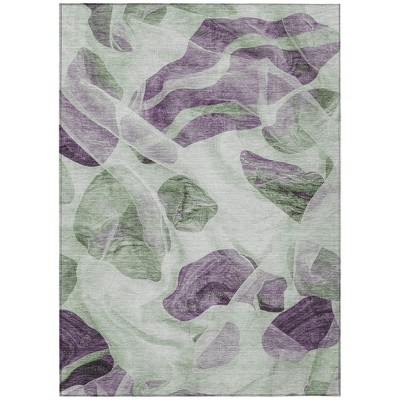 HomeRoots 9' X 12' Artichoke Green And Purple Abstract Washable Indoor Outdoor Area Rug