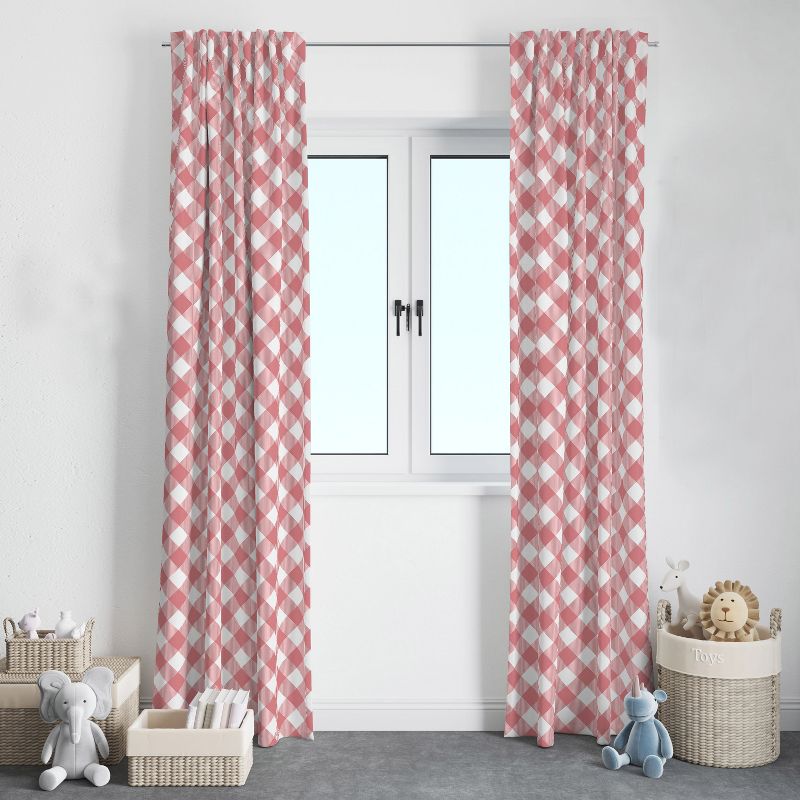 Bacati - Check Plaids Printed Coral Cotton Printed Single Window Curtain Panel, 2 of 5