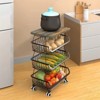 FONTOI 4-Tier Fruit Basket Rack, Stackable Wire Basket Cart with Wood Top, Vegetable Storage&Organization for Kitchen, Black, 12.4"*12.4"*16.34" - 4 of 4