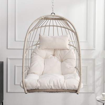 VisioGear Egg Chairs, Patio Egg Chair, Outdoor Garden Egg Swing Chair Hanging Chair for Bedroom Living Room, White, 28.34"*22"*40.5"