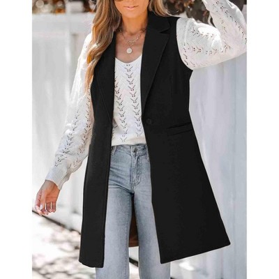 Ladies' Sleeveless Coat Fashion Jacket Lapel Wool Look Overcoat Vest