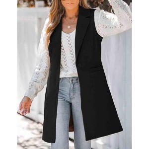 Ladies' Sleeveless Coat Fashion Jacket Lapel Wool Look Overcoat Vest - 1 of 4