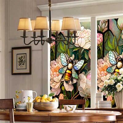 Flower Bee Static Window Stickers Non Adhesive Detachable Sunscreen Colored Glass Privacy Window Film