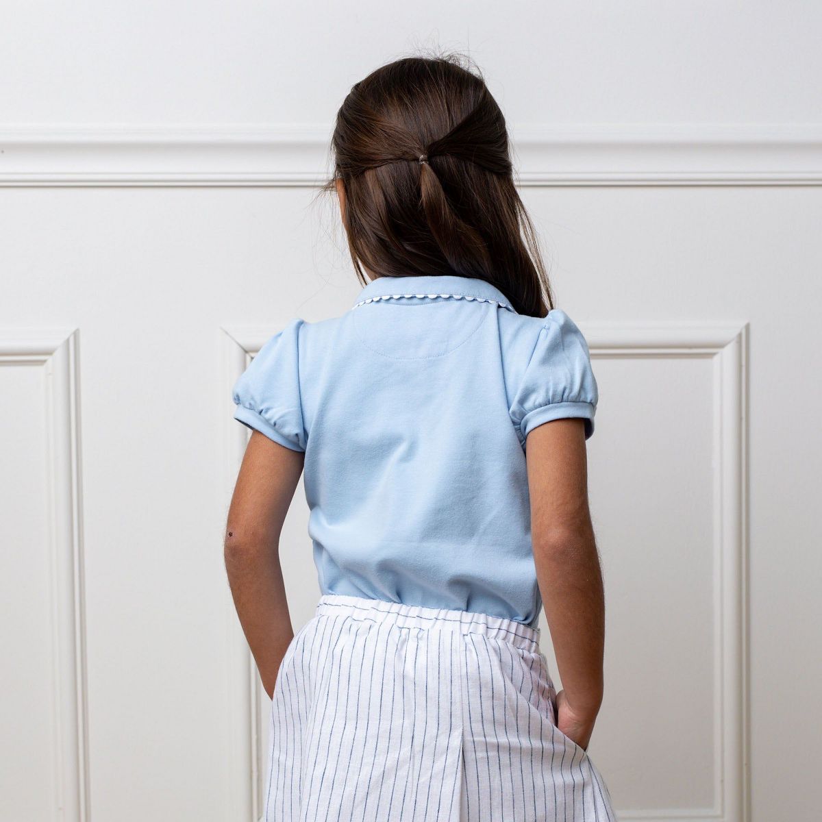 Hope & Henry Girls' Puff Sleeve Jersey Knit Polo, Kids - thumbnail 4