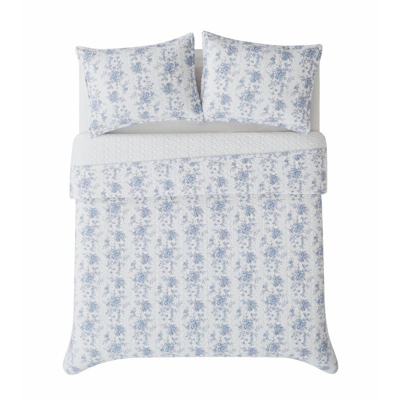 The Farmhouse by Rachel Ashwell British Rose Quilt Bedding Set White/Blue, 4 of 6