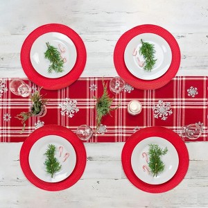 Kovot Winter Snowflake 72" Table Runner | Christmas Holiday Table Decor | Red & White with Foil Accents Snowflake | Measures 72" x 13" - 1 of 4