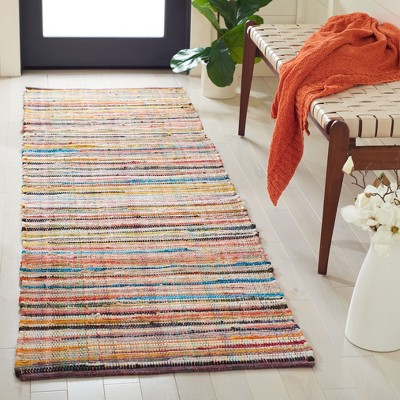 Ivory and Multicolor Handwoven Wool Cotton Stripe Rug