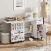 Sewing Table w/ Sliding Drawer & Lockable Wheels - Folding Craft Station w/ Storage Shelves, Sewing Machine Cart Cabinet - 4 of 4