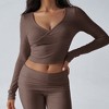 Women's Two Piece Lounge Outfits Slim Yoga Tracksuit Long Sleeve Crop Tops Low RiseLeggings Sets - 3 of 4