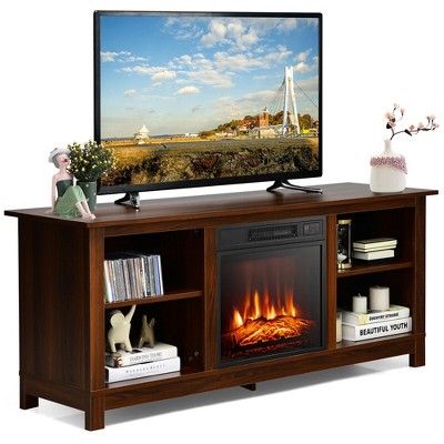 Costway 58'' 2-tier Fireplace Tv Stand W/18'' 1400w Electric Fireplace 65'' Walnut : Target